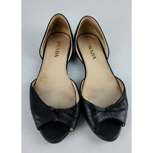 Prada Women's Leather D'orsay Flats Slip On Shoes Black Size 36.5 - Picture 3 of 11
